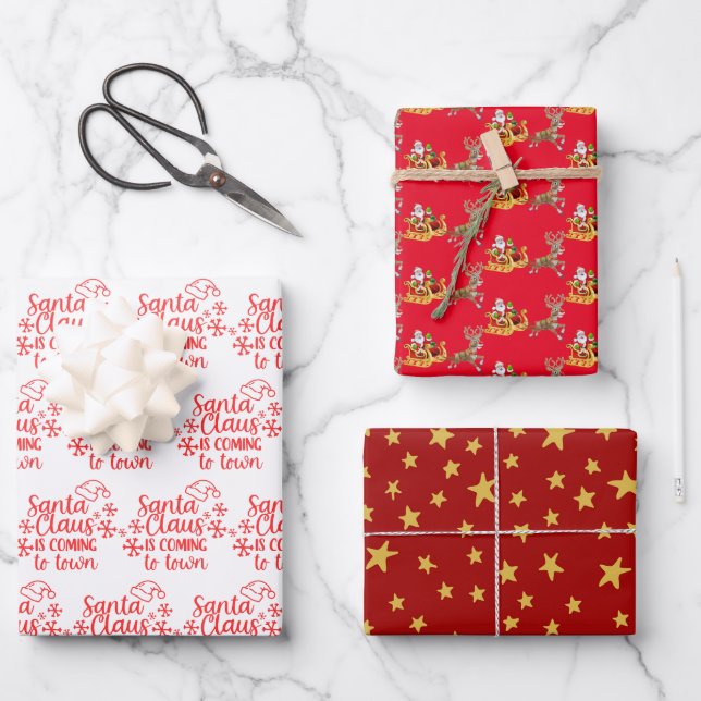 Red Santa Claus Christmas Wrapping Paper Sheet (Front)