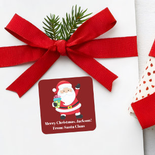 Red Santa Claus Customised Kids Christmas Square Sticker