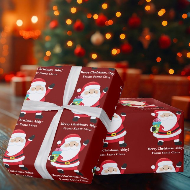 Red Santa Claus Customised Kids Christmas Wrapping Paper (Creator Uploaded)