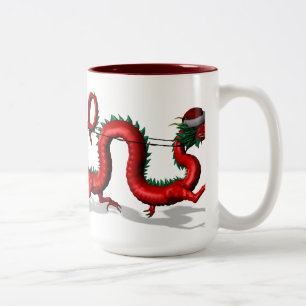 Red Santa Dragon Two-Tone Coffee Mug