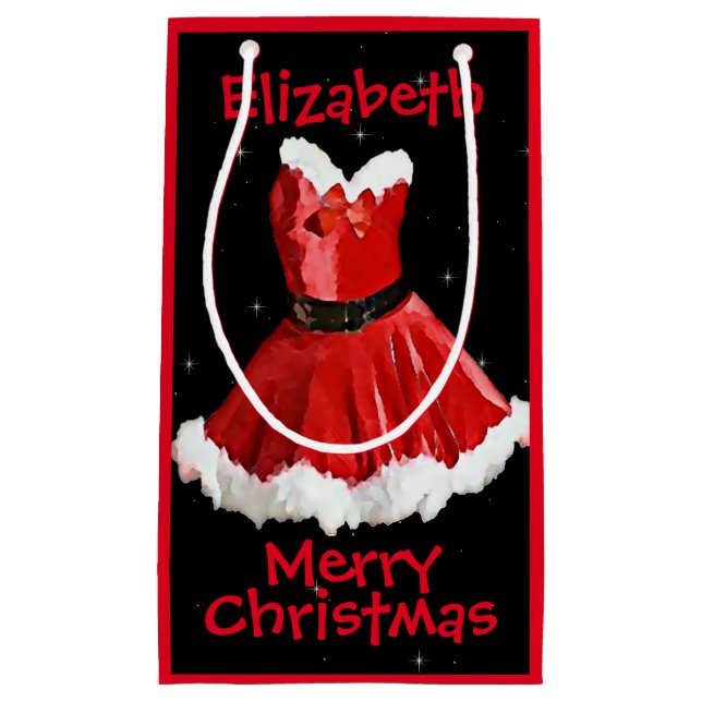Red Santa Dress Personalised Gift Bag (Front)