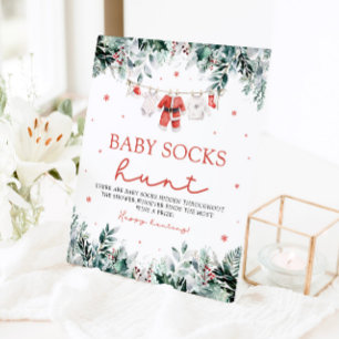 Red Santa Gender Neutral Baby Socks Baby Shower Pedestal Sign