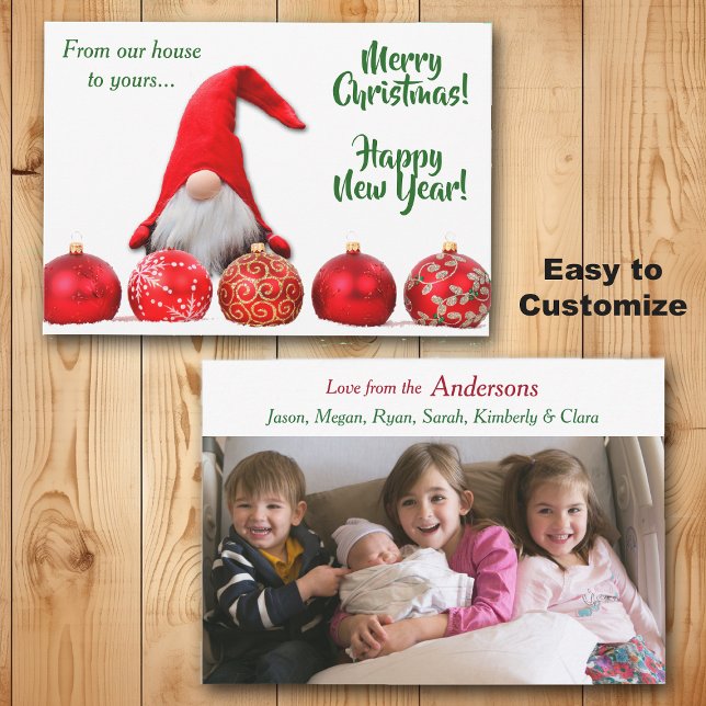 Red Santa Gnome Christmas Photo Template Flat Card (Creator Uploaded)