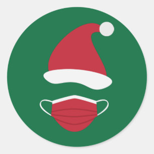 Red Santa hat and face mask Classic Round Sticker