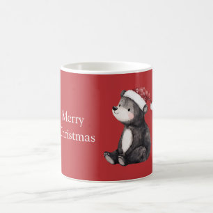 Red Santa Hat Black Bear Christmas Coffee Mug