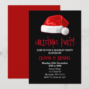 Red Santa Hat Christmas Holiday Black Card