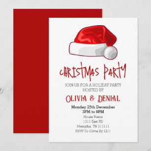 Red Santa Hat Christmas Holiday Party Invitation