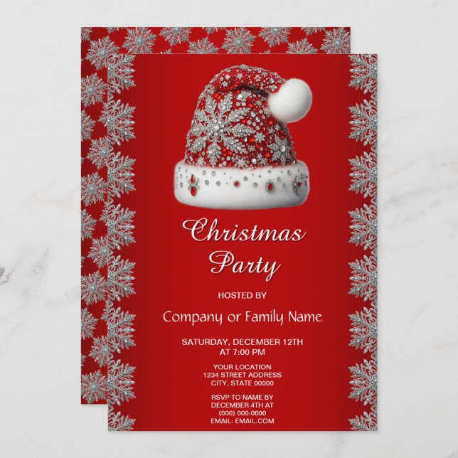 Red Santa Hat Christmas Party Invitation (Front/Back)