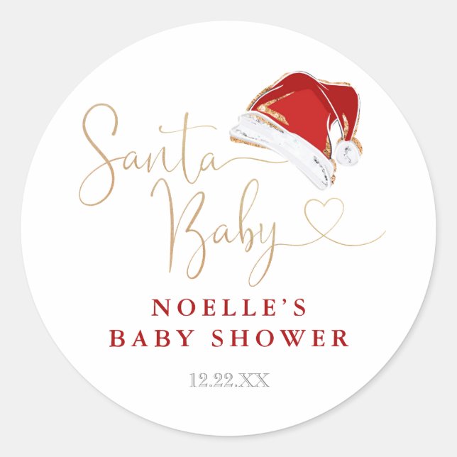 Red Santa Hat Christmas Santa Baby Baby Shower Classic Round Sticker (Front)