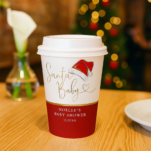 Red Santa Hat Christmas Santa Baby Baby Shower Paper Cups