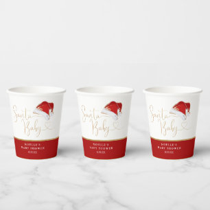 Red Santa Hat Christmas Santa Baby Baby Shower Paper Cups