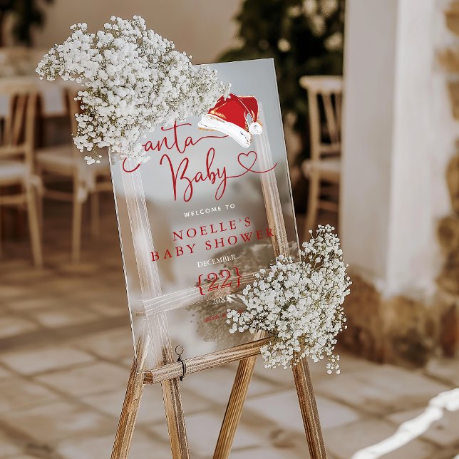 Red Santa Hat Christmas Santa Baby Welcome Acrylic Sign (Red Santa Hat Christmas Santa Baby Welcome Acrylic Sign)