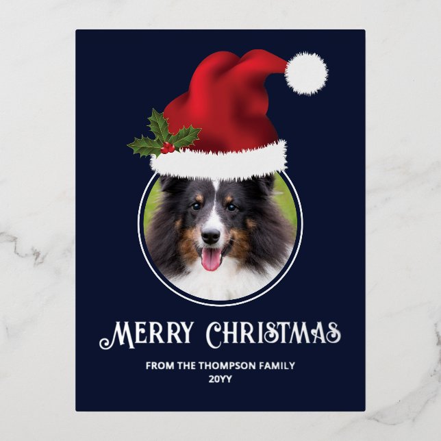 Red Santa Hat Custom Photo Template On Blue (Front)