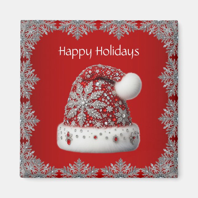 Red Santa Hat Holiday Magnet (Front)