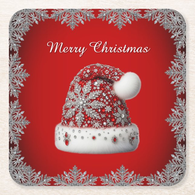 Red Santa Hat Holiday Paper Coaster (Front)
