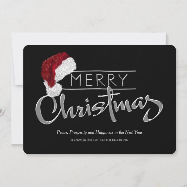Red Santa Hat Modern Corporate Christmas Card (Front)