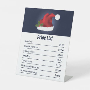 Red Santa Hat On Blue - Christmas Price List Pedestal Sign