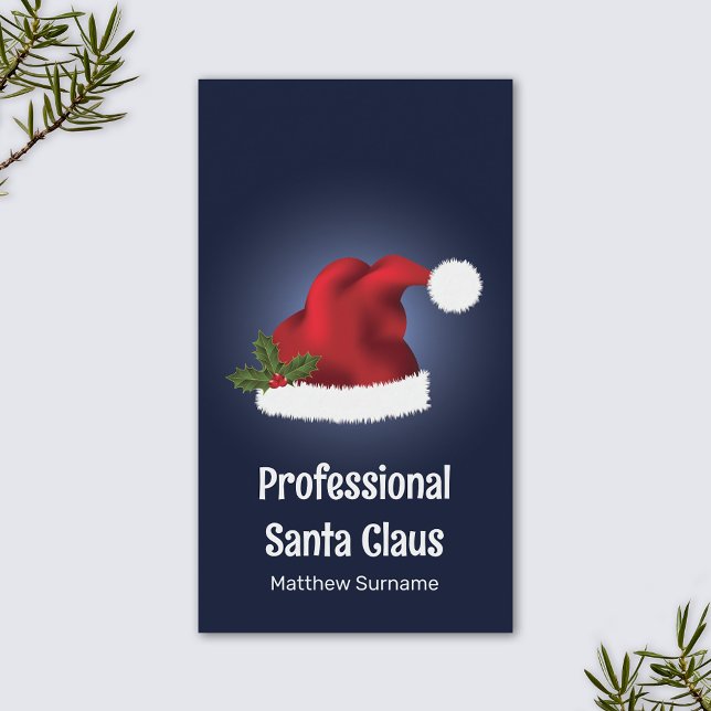 Red Santa Hat On Blue - Professional Santa Service Business Card (Creator Uploaded)
