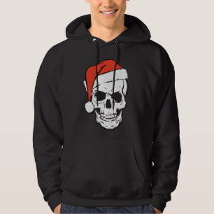 Red Santa Hat Skull on Funny Christmas Black Hoodie