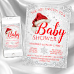 Red Santa Hat Snowflake Christmas Baby Shower Invitation<br><div class="desc">Christmas baby shower invitations with cute red Santa hat on a beautiful red and white diamond and snowflake winter wonderland background. These cute red and white winter wonderland Christmas baby shower invitations are easily customised for your event by simply adding your details.</div>