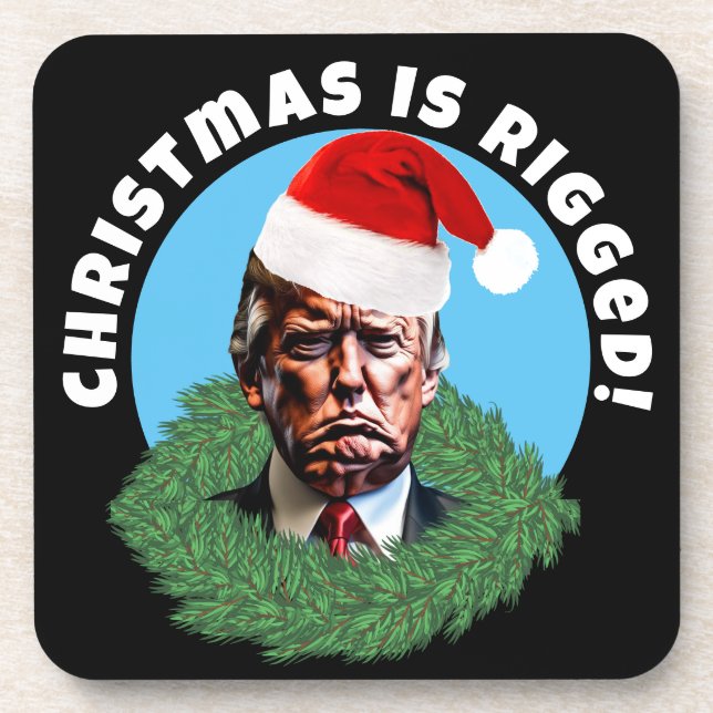  Red Santa Hat Trump Rigged Christmas Coaster (Front)