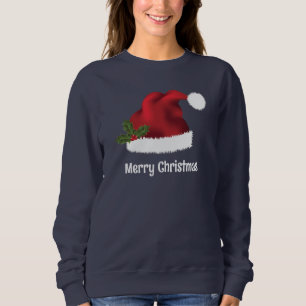 Red Santa Hat With Christmas Holly And Custom Text Sweatshirt