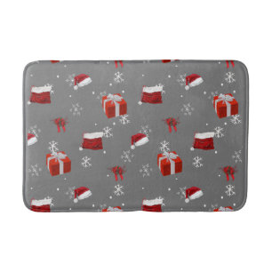 Red Santa Hats & Christmas Presents  Bath Mat