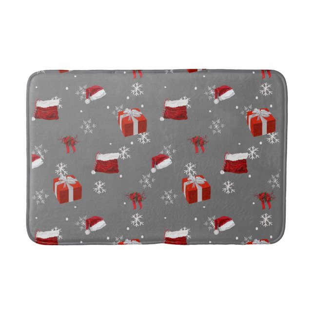 Red Santa Hats & Christmas Presents  Bath Mat (Front)