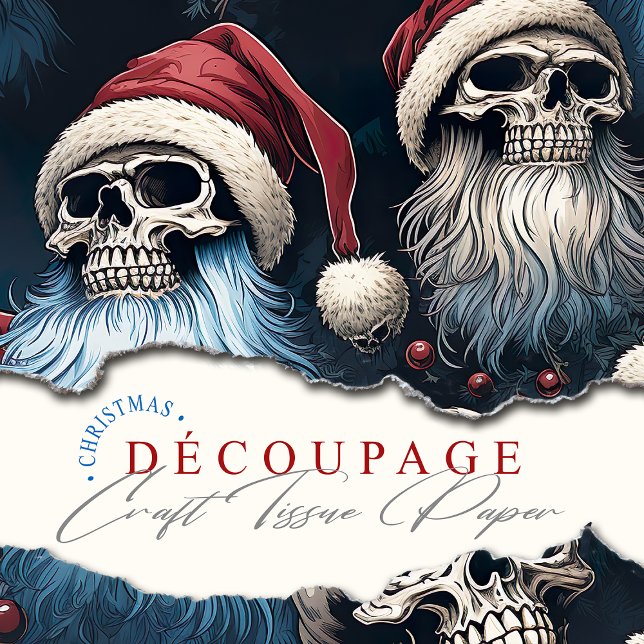 Red Santa Hats Gothic Christmas Holiday Skulls Tissue Paper (Blue, red and gothic, Santa Skulls perfect for paper crafting this holiday season.)