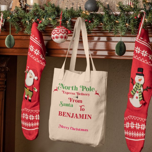 Red Santa Sack North Pole Merry Christmas Tote Bag (Creator Uploaded)
