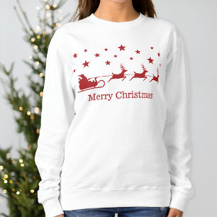 Red Santa Sleigh With Deer & Merry Christmas Text Sweatshirt