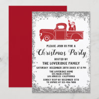 Red Santa Truck Holiday Christmas Party Silver