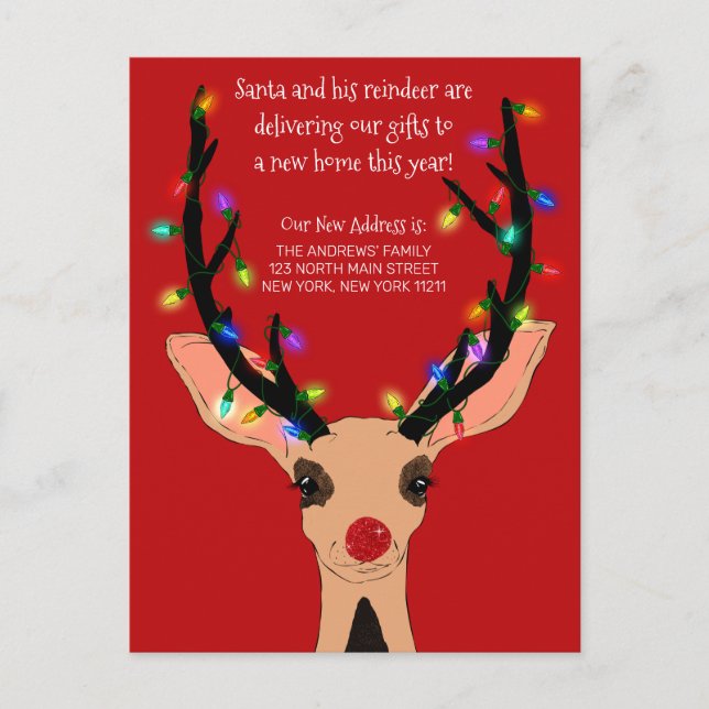 Red Santa Van Reindeer Dog Snow Christmas Moving Announcement Postcard (Front)