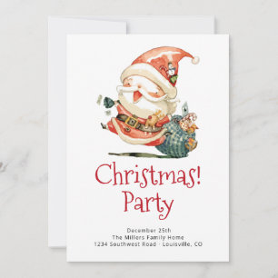 Red Santa Vintage Christmas and New Year Invitatio Holiday Card