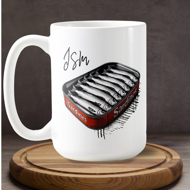 Red Sardine Art Tin Custom Monogram Name  Coffee Mug (Creator Uploaded)
