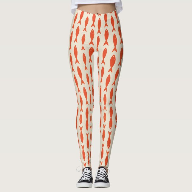 Red Sardines Fish Summer Leggings (Front)