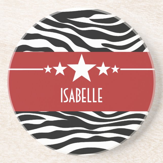 Red Sassy Star Zebra Coaster (Front)