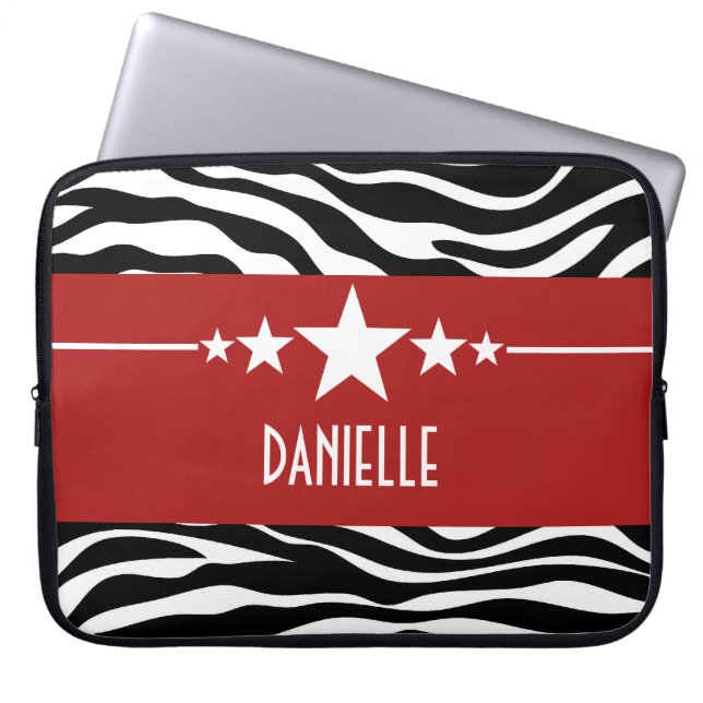 Red Sassy Star Zebra Laptop Sleeve (Front)
