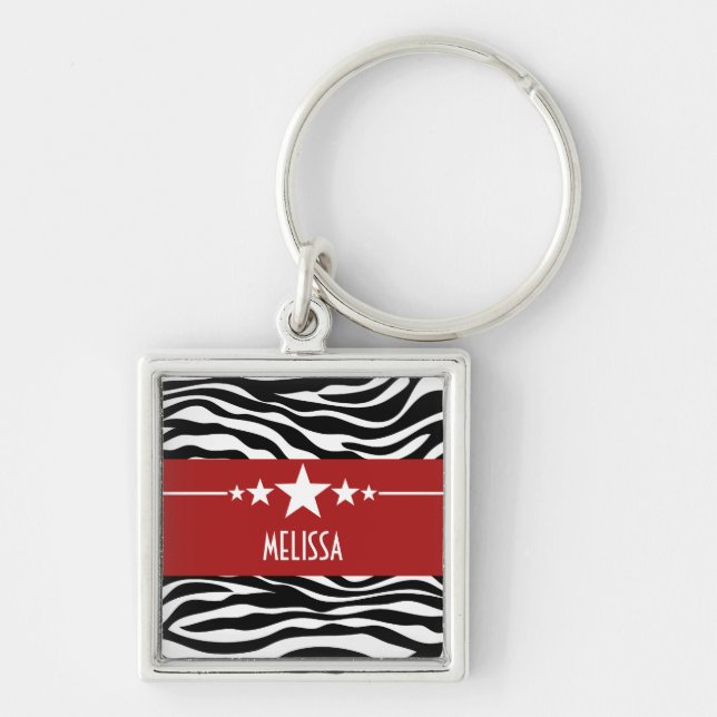 Red Sassy Star Zebra Premium Keychain (Front)
