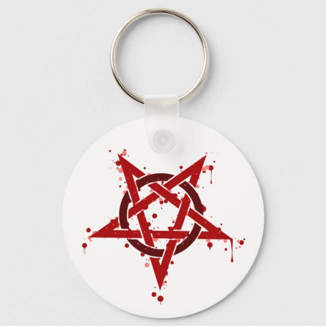 Red Satanic Spotted Pentagram Key Ring (Front)