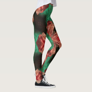 Red Satin Bow Green Crisscross Ribbon Design Leggings