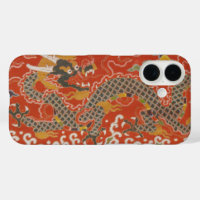 Red Satin Brocade with Cloud Chinese Dragon