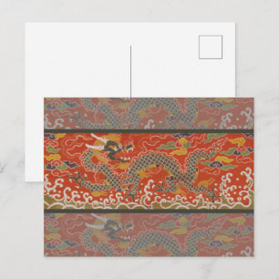 Red Satin Brocade with Cloud Chinese Dragon Postcard
