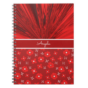Red Satin n Flowers Monogrammed Spiral Notebook
