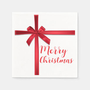 Red Satin Ribbon Bow Christmas Holiday Party Napkin