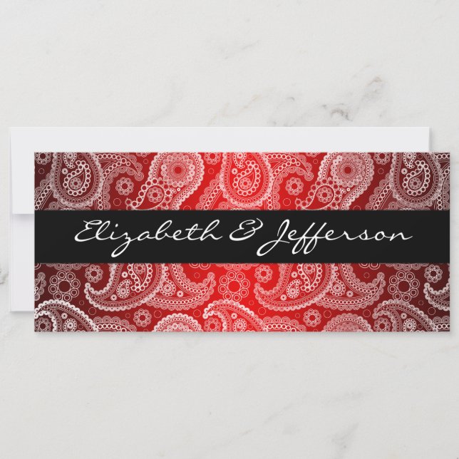 Red Satin & White Paisley Lace Wedding Invitation (Front)