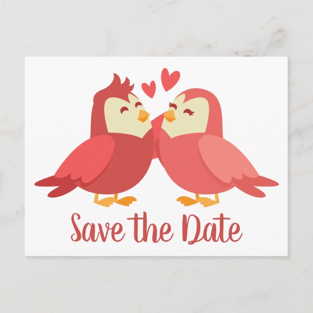 Red Save the Date Wedding Cartoon Bride Groom Postcard (Front)