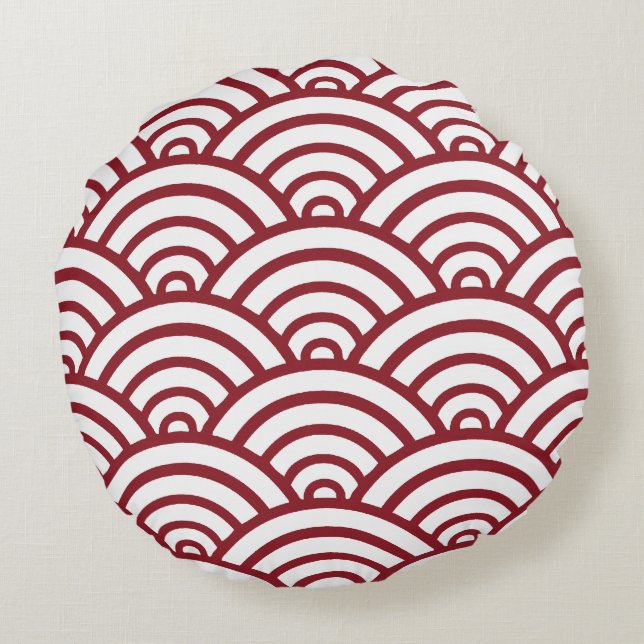 Red Scallop Pattern Round Pillow (Back)