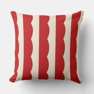 Red Scallop Stripes Seamless Pattern, Retro Cream  Cushion