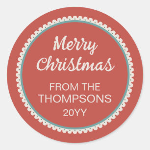 Red Scalloped Border Merry Christmas Classic Round Sticker